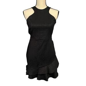 Parker Wmns LBD Black Embroidered Ruffle Peep Back Halter Dress Sz M Date Night